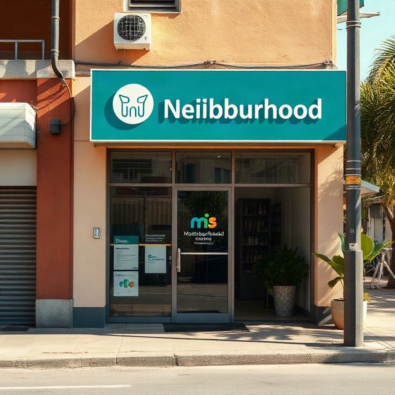 Fachada acolhedora de um estabelecimento em rua de Belo Horizonte com sinalização em teal